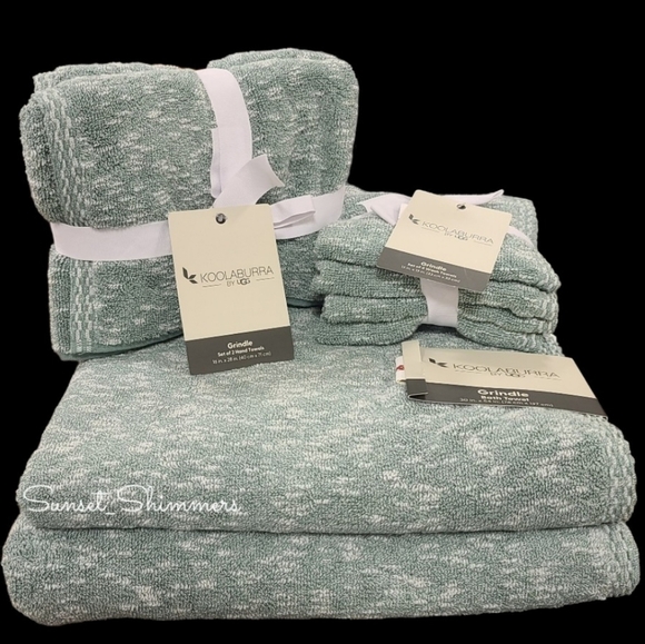 8pc KOOLABURRA by UGG Trellis Green Bath Hand Tip Towel Set 100% Cotton New - Picture 1 of 8